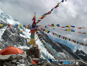 Pray falg atached to the Puja alter